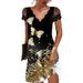 Summer Women's Printed Lace Dress V Neck Short Sleeve Casual Independent Station Positioning New 2022 Cross Border_ecoleips.com