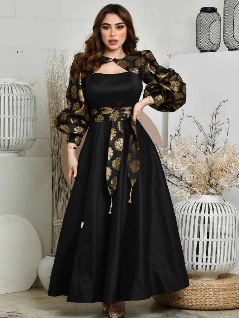Women's Clothing Spring And Summer Sexy Gold Printed Satin Ballroom Dress_ecoleips.com