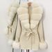 Luxury Oversized Knit Cardigan With Genuine Fox Fur Collar - Elegant Loose Fit V-Neck Sweater Coat For Women (Multiple Color Options)_ecoleips.com