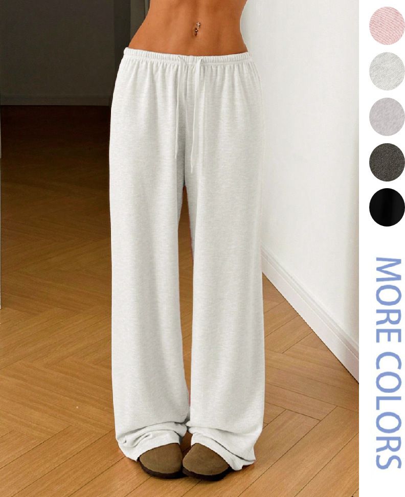 Women's Soft Knit Lounge Pants – Elastic Drawstring Waist, Loose Fit, Breathable Polyester, Solid Colors (Pink, Gray, Dark Gray, White, Black)_ecoleips.com