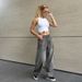 Cross-border American High Street Style Loose Wide-leg Denim Pants For Women, New Summer Design With Washed And_ecoleips.com
