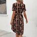 Women's V-Neck A-Line Midi Dress Short Sleeve Gingham Print Casual Summer Flared Belted Vacation Dress_ecoleips.com
