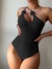 Women's One Piece Swimsuit European American Style Solid Color Floral Design Special Fabric Bikini Cross Border E Commerce 2025_ecoleips.com