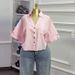 Women's Oversized Short Sleeve Shirt - Cropped Relaxed Fit, Button-Down Collar With Chest Pocket, Summer Breathable Polyester Top_ecoleips.com