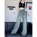 American Retro Distressed Jeans For Women, High-waisted, Slimming, Straight-leg, Wide-leg, Loose-fitting, Drapey,_ecoleips.com