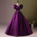 Women's Clothing Lavender Performance Gown For Hosts & Vocalists – Deep V-Neck Ball Gown With Lace-Up Back (XS-XXXL, Puffy Sleeves, High Waist)_ecoleips.com