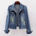 Women's Clothing Denim Jacket Short Slim Fit Trendy Versatile Three Quarter Sleeves Spring And Autumn Denim Jacket Long Sleeve Top_ecoleips.com