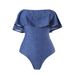 Vintage Denim One-Piece Swimsuit For Women – High-Waisted Tummy Control With Detachable Skirt_ecoleips.com