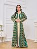 MT052 Middle Eastern Cross-border Foreign Trade Arab Robe Embroidered Long Cardigan Two-piece Dress With Ruffles_ecoleips.com