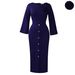 Elegant Floral Split-Sleeve Dress – Women’S Stretchy Knit Midi Dress (Polyester/Spandex, Office-To-Dinner Versatile Fit)_ecoleips.com