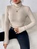 Autumn And Winter Sexy Texture Pit Stripe Slim Knit Long Sleeve Women's T-shirt New High Neck Women's Tops Casual Women's Tops_ecoleips.com