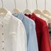 Oversized Denim Shirt Women Casual Long Sleeve Polo Collar Blouse, Flyaway Sleeves, Breathable Cotton Top For Work & Weekend (Blue/White/Red)_ecoleips.com