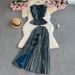 Women's Clothing Elegant Double Layer Ruffled V Neck Sleeveless Waist Top High Waist Slim Slit Skirt Suit_ecoleips.com