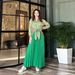 Muslim Women's Clothing 2025 Spring New Loose Long Sleeve Printed Shirt Pleated Skirt Set_ecoleips.com