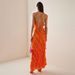 Summer New European And American Style Elegant Strap Ruffled Slit Off-Shoulder Dress_ecoleips.com