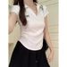 Women's Pure Cotton Polo Collar T-Shirt Plus Size Slimming High End Pleated Short Top Summer Wear Base Layer_ecoleips.com
