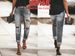 Women's Straight Leg Jeans Ripped Details Stretch Cigarette Pants European American Style Denim_ecoleips.com