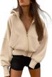 Women's Zip-Up Fleece Hoodie Cropped Jacket Winter Fashion Streetwear, High Waist Slim Fit Long Sleeve Pullover (White/Black/Army Green/Navy/Grey)_ecoleips.com