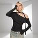 Women's Slimming Off-Shoulder Long Sleeve T-Shirt Trendy Retro Design Base Layer Top For Hot Girls Sexy Trendy Top_ecoleips.com