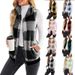 Women's Clothing Plaid Fleece Vest Coat With Stand Collar, Sleeveless Open Front Cardigan For Street Fashion, Plus Size Available_ecoleips.com