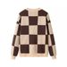 Aria Basics Aria Basics 2026 European American Winter New Style Elegant And Fashionable Round Neck Long Sleeve Checkered Loose Knit Sweater For_ecoleips.com