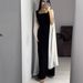 Modest Abaya Dress Women's Batwing Sleeve Dress Hepburn Style Patchwork Slim Waist Elegant Black White Autumn Dress_ecoleips.com