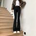 Black Flared Jeans For Women, High-waisted, Autumn/winter 2026 New Vintage Style, Fleece-lined, Stretchy, Slim-fit,_ecoleips.com