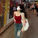 Beachwear In Hong Kong Style, Retro And Sexy, Red Backless Camisole With Built-in Chest Pads, Unique Design For Women,_ecoleips.com