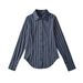Women's Stylish Striped Long Sleeve Shirt - Slim Fit Turn-Down Collar Blouse, Elegant & Versatile For Spring & Summer_ecoleips.com