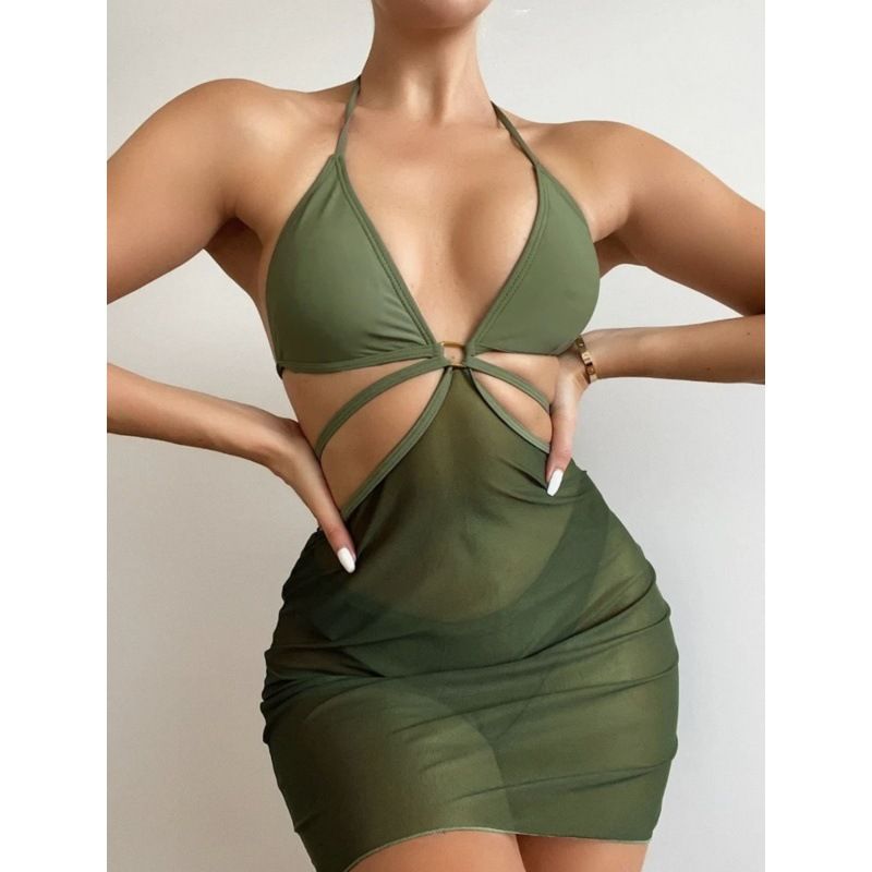 Women's Clothing Solid Color Multi Color Fashion Bikini Bikini Mesh Long Skirt Three Piece Female Swimsuit_ecoleips.com