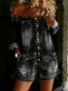 Women's Retro Off-Shoulder Jumpsuit Shorts Long Sleeve Imitation Denim Washed Loose Fit Style Fashion_ecoleips.com