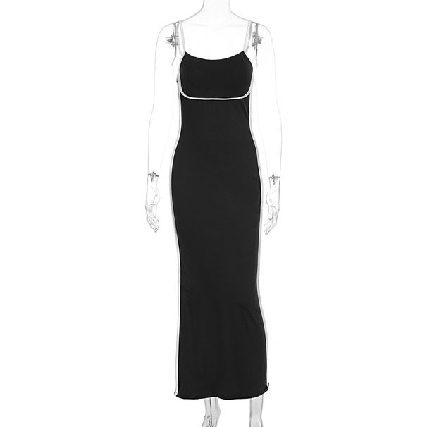 New Women's Clothing Fashion Temperament Color Matching Suspender Tight Hip Elastic Dress_ecoleips.com