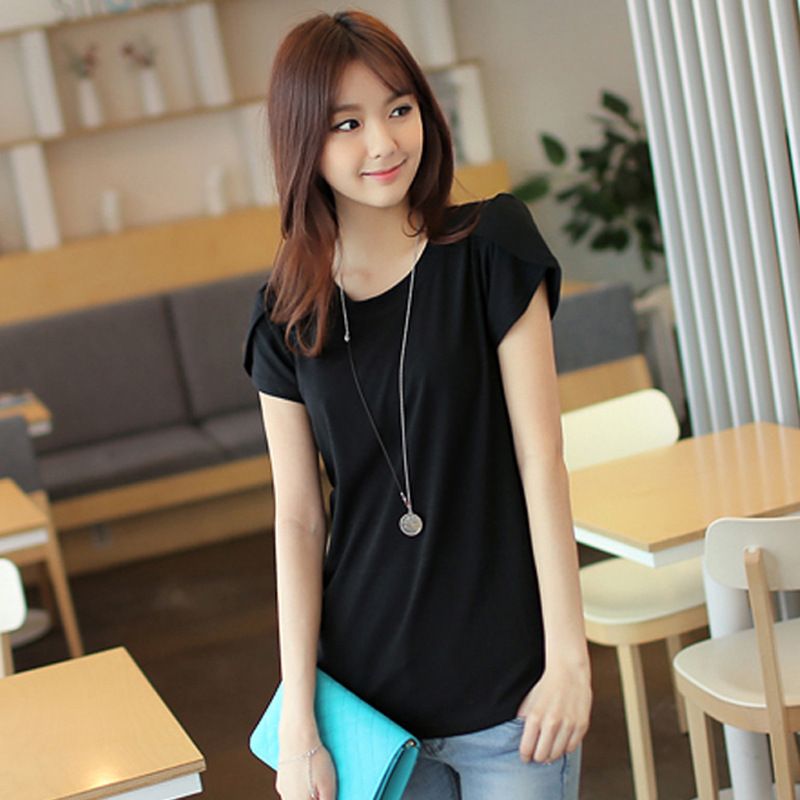 New Product 2026 Korean-Style Solid Color Loose Plus-Size Top, Round-Neck Short-Sleeved Women's T-Shirt, Summer Wear Bas_ecoleips.com