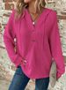 Women's Hooded Waffle Knit Drawstring Button V Neck Long Sleeved Pullover Casual Sports Sweatshirt_ecoleips.com