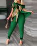 Women's Clothing Women's Stylish Irregular Hem Two-Piece Pants Set - Flowy Polyester Lounge & Office Wear (Blue/Red/Green/Yellow/Orange Print, S-3XL)_ecoleips.com
