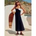 Elegant Fashion Patchwork Color Sling Dress Vacation Style Comfortable Breathable Women Casual Holiday Beach Dress_ecoleips.com