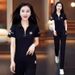 Women's Sporty Two-Piece Set Casual Short-Sleeve Outfit Breathable Summer Flattering Clothing for Moms Sizes M-4XL Colors Black Red Blue_ecoleips.com
