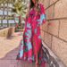 Spring/Summer Printed Dress For Women Loose Fit Tie Waist Full Skirt_ecoleips.com
