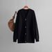 Aria Basics Aria Basics European American Cross-border V-neck Knitted Cardigan Women, 2024 Autumn And Winter, Solid Color, Loose, Mid-length_ecoleips.com
