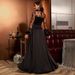 Elegant Long Sleeve Lace Evening Gown High-Neck Slim Fit Formal Dress With Detachable Train For Banquets, Black-Tie Events (Polyester Blend )_ecoleips.com