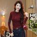 A Fashionable, Semi-High-Necked Top With A Small Stand-Up Collar, Made Of Soft Wool Fabric With A Contrasting Color Sche_ecoleips.com