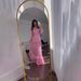 Elegant Comfort Color-Block Maxi Dress - V-Neck Long Sleeve Polyester Blend Dress With Princess Seams For Women (Pink)_ecoleips.com