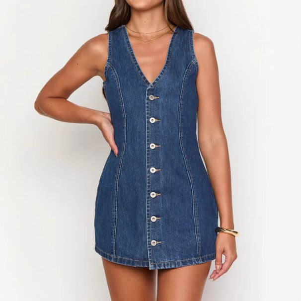 Cross-border European American 2026 Spring/Summer Vintage Fashion With Button Placket And Tie Belt, Women's Back-Waist_ecoleips.com