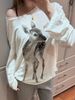Deer Print Thin Long Sleeve T-shirt Woman Autumn O-neck See Through Sexy Tshirt Female Sweet Cute Animal Pattern Cotton Tees_ecoleips.com