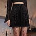 Autumn/Winter High-Waisted Slimming Short Skirt Gold Velvet Embossed Lace Hem A-Line Gothic Style For Women_ecoleips.com