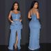 Women's Clothing New Fashion Sexy Zipper Suspender Top Slit Long Skirt Pocket Workwear Denim Suit_ecoleips.com