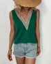 Plus Size Women's Tank Top Patchwork V-neck Sleeveless Minimalist Summer Solid Color Tank Top_ecoleips.com