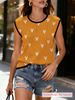 Women's Clothing Digital Printed Diamond Knitted Vest Sleeveless Early Spring Retro Color Block Knitted Layered Top_ecoleips.com