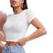 Cross-Border European And American Style Crop T-Shirt Hot Girl Summer Pullover Top Women Thin Round Neck Fashion Milk_ecoleips.com