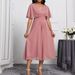 Women's Clothing Solid Color V Neck Short Sleeved Elegant Slim Chiffon Ladies Dress_ecoleips.com
